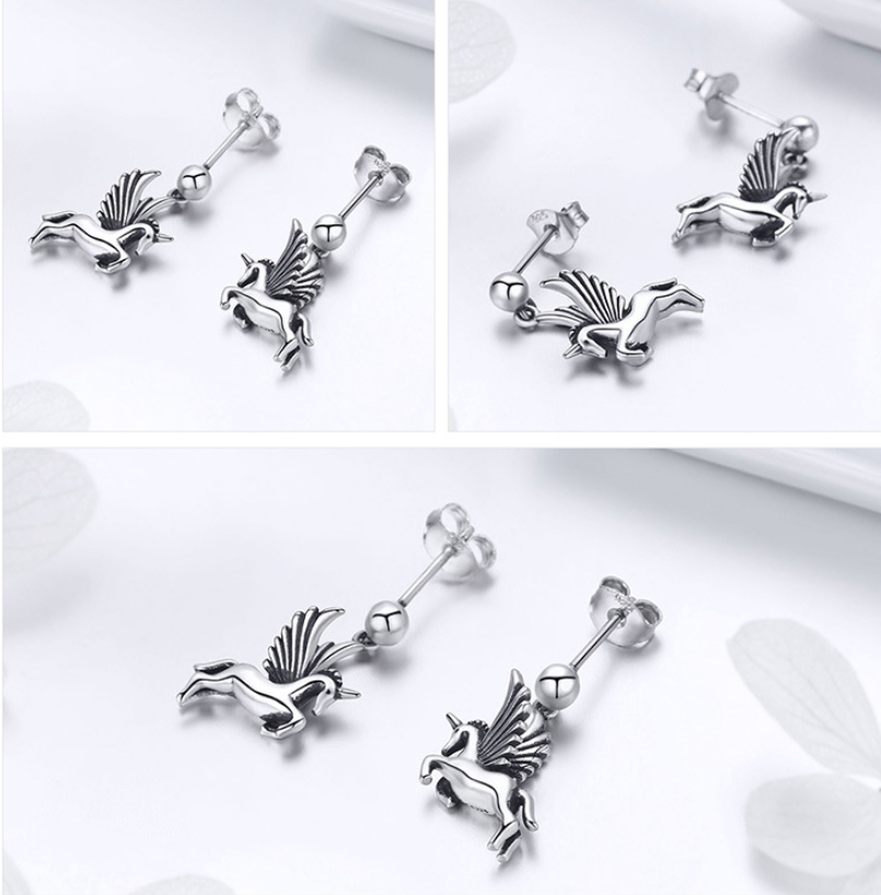 S925 sterling silver female earrings hypoallergenic European and American unicorn memory earrings