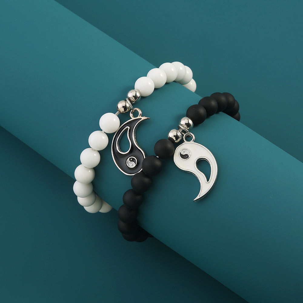 New Fashion Jewelry Black and White Element Beads Tai Chi Gossip Pendant Bracelet