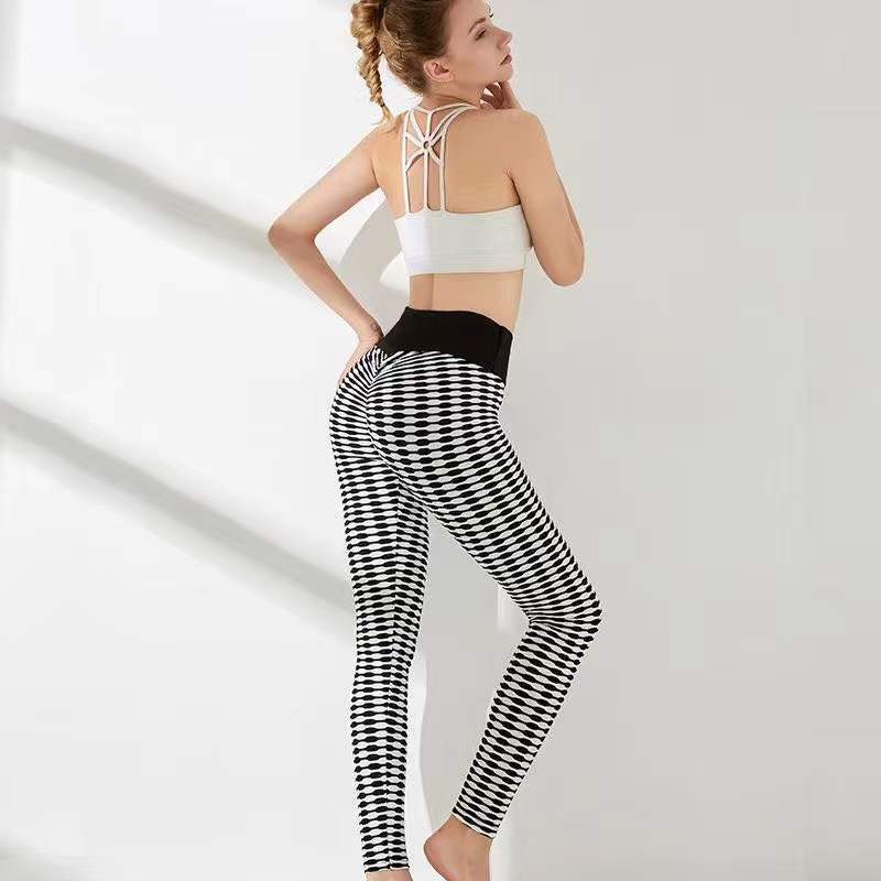 Fashion Simple Women's Jacquard Honeycomb Pattern Gym Pants Tight Yoga Trousers