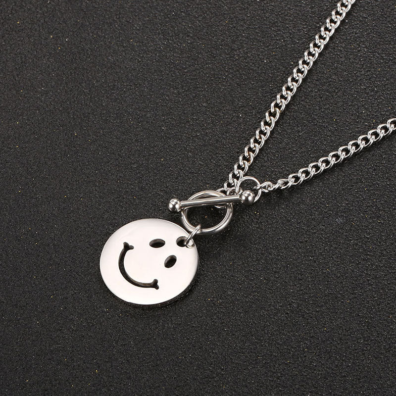 fashion smiley face titanium steel pendant simple necklace