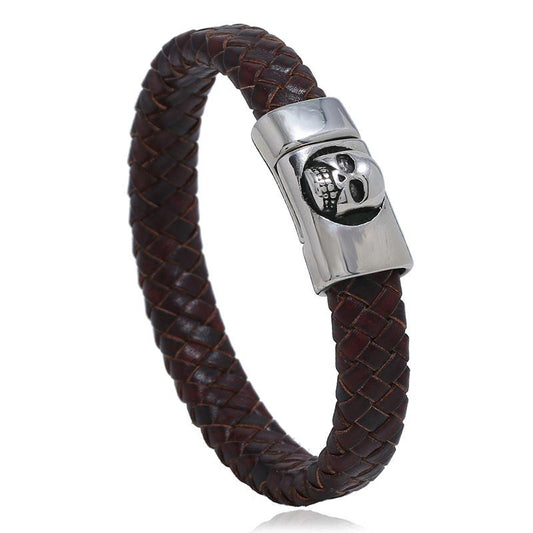 Explosion style stainless steel leather bracelet vintage woven titanium steel jewelry