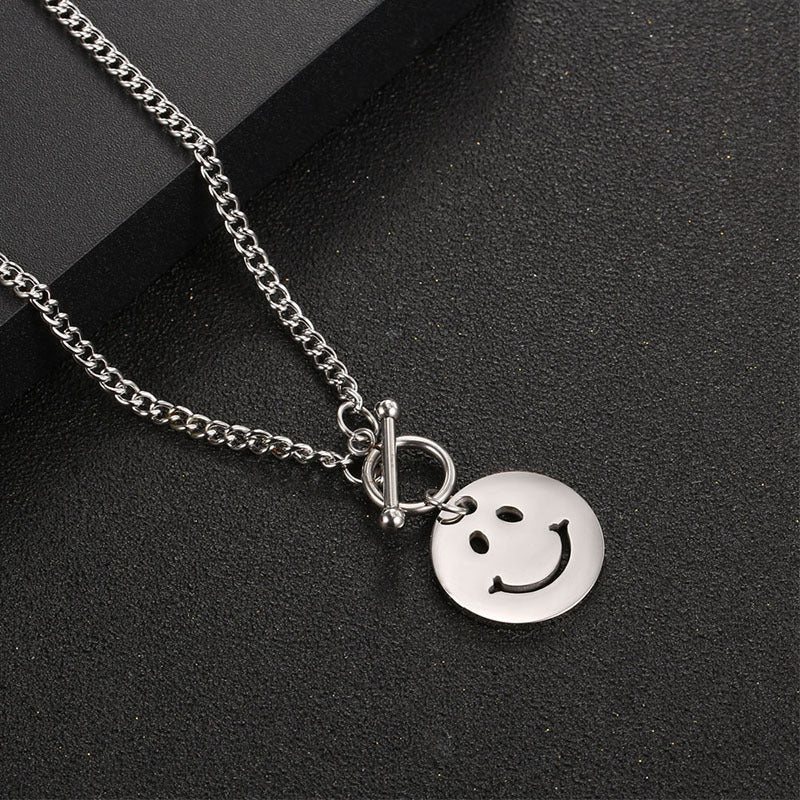 fashion smiley face titanium steel pendant simple necklace