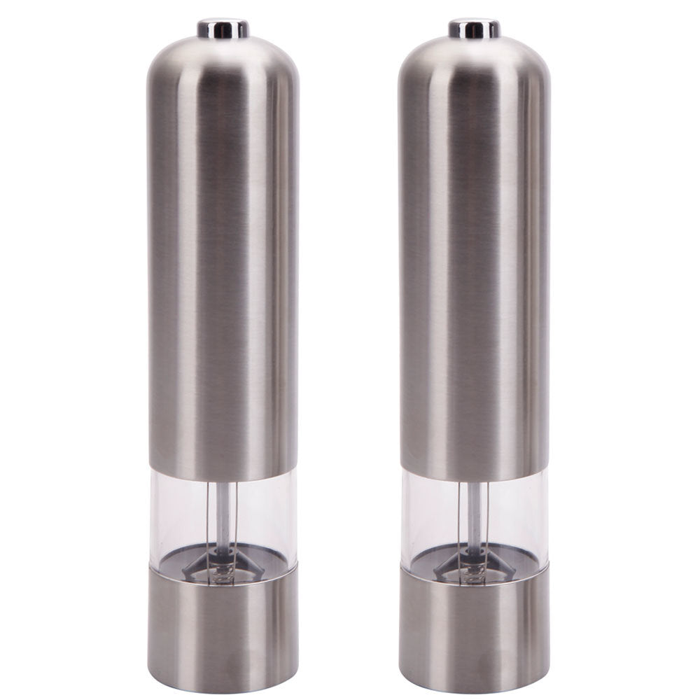 Pepper Mill, 2Pcs Stainless Steel Salt and Pepper Grinder Electric Automatic Seasoning Spice Salt Mill Kitchen Tool Silver